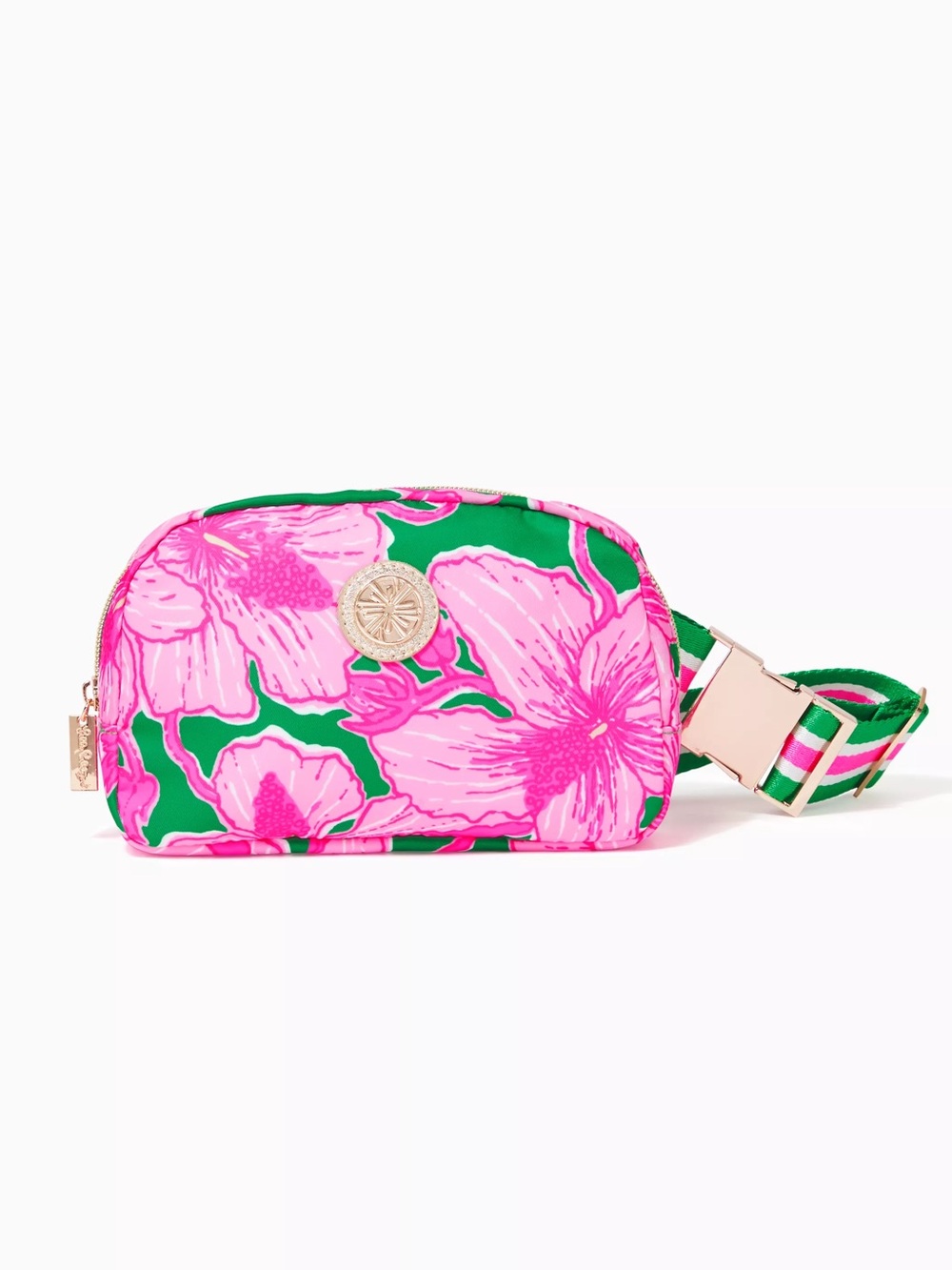 Lilly Pulitzer || Jeanie Belt Bag in Kelly Green Hibis Kiss Floral Pink